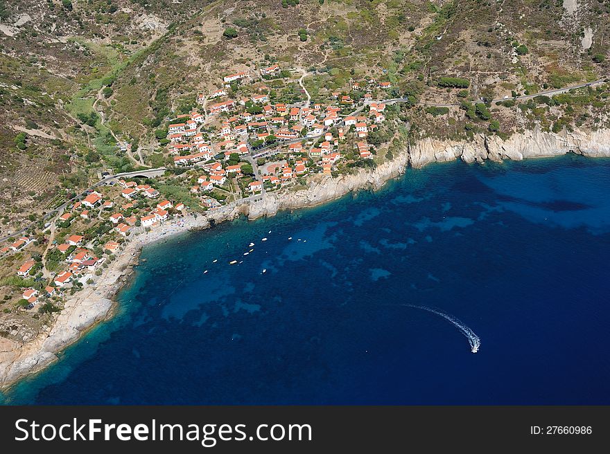 Aerial view of seaside town of Chiessi. Aerial view of seaside town of Chiessi