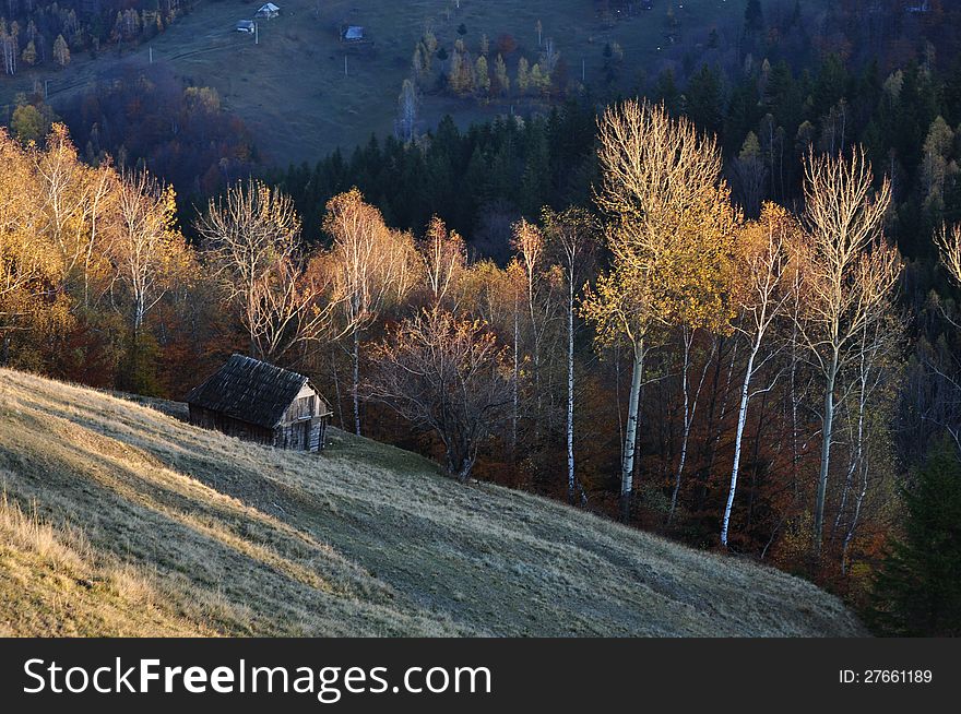 Autumn village landscape in Romania