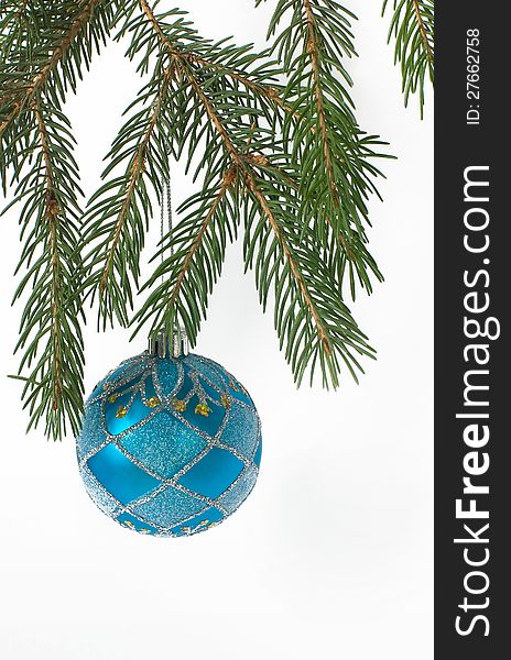 Christmas Ball On A Branch Of Christmas Tree