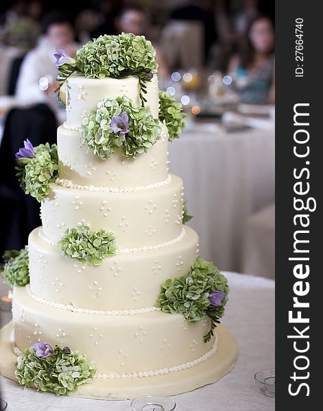 White Wedding cake with flowers