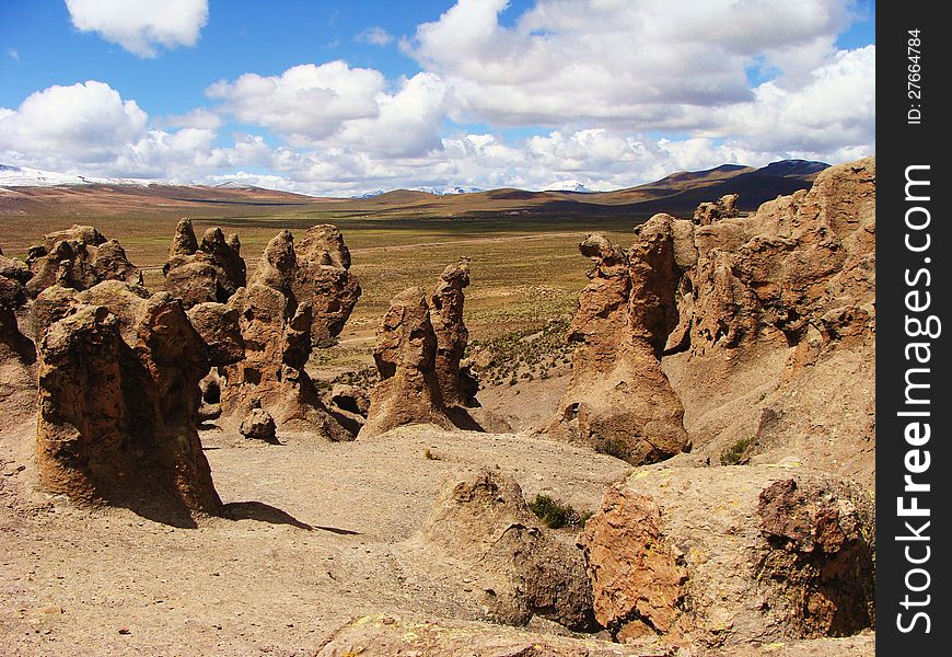 These natural sculptures are the result of weathering of rocks in Andes (Peru)