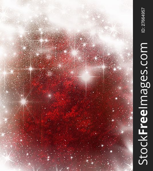 Red Christmas background with snowflakes and stars