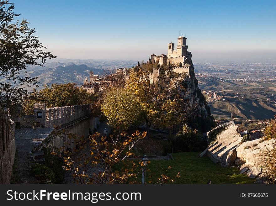 Castle of San Marino viewed from a nearest hill