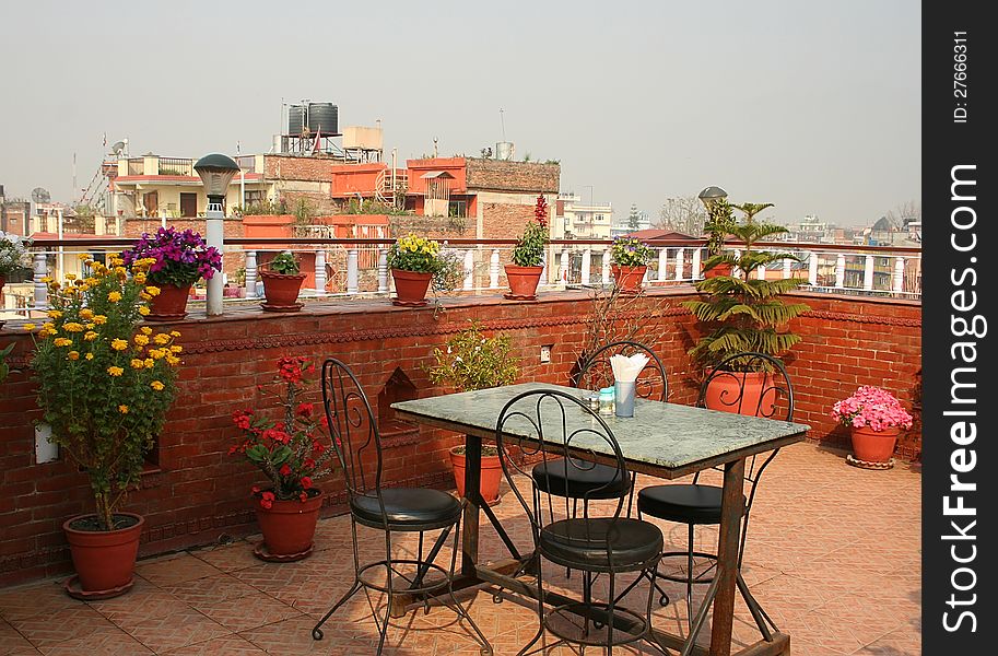 On the roof of Family Home hotel, Kathmandu, Nepal. On the roof of Family Home hotel, Kathmandu, Nepal