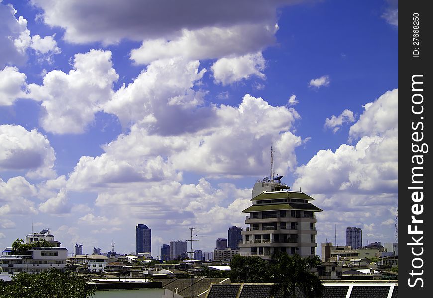 City skyline and blue sky, bangkok, thailand