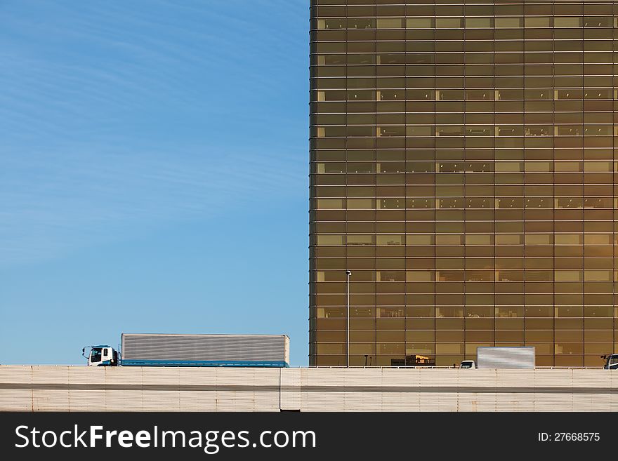 Glass textured pattern and blue sky from office building