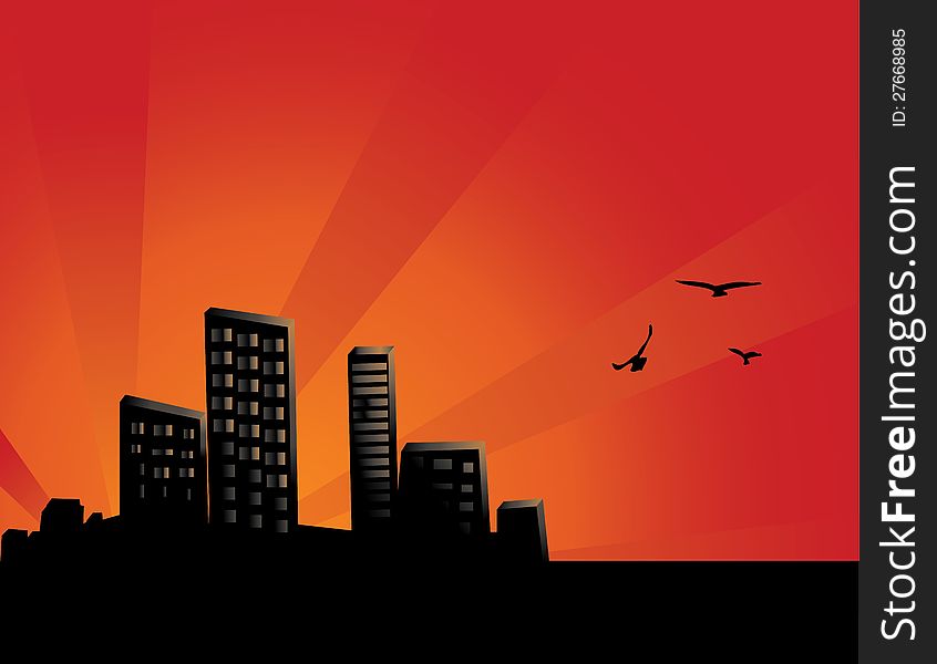 Illustration of abstract city at sunset background. Illustration of abstract city at sunset background.