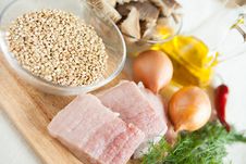 Raw Meat, Onions, Mushrooms - Ingredients Stock Image Raw Meat, Onions, Mushrooms - Ingredients Stock Image