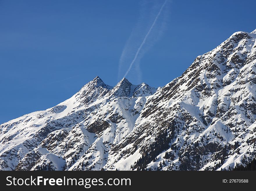 A snowy mountain in Ridnauntal, Vipiteno. A snowy mountain in Ridnauntal, Vipiteno