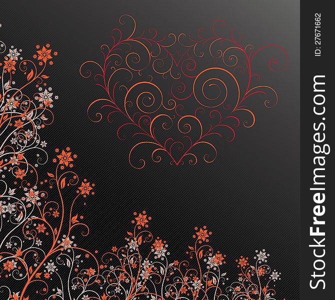 Dark flower background in grunge style with heart. Dark flower background in grunge style with heart