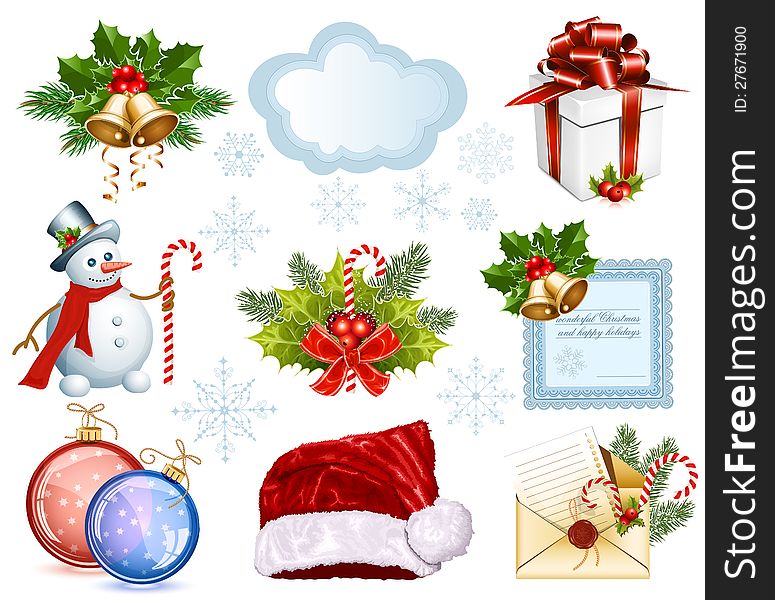 Big collection of Christmas objects. vector illustration