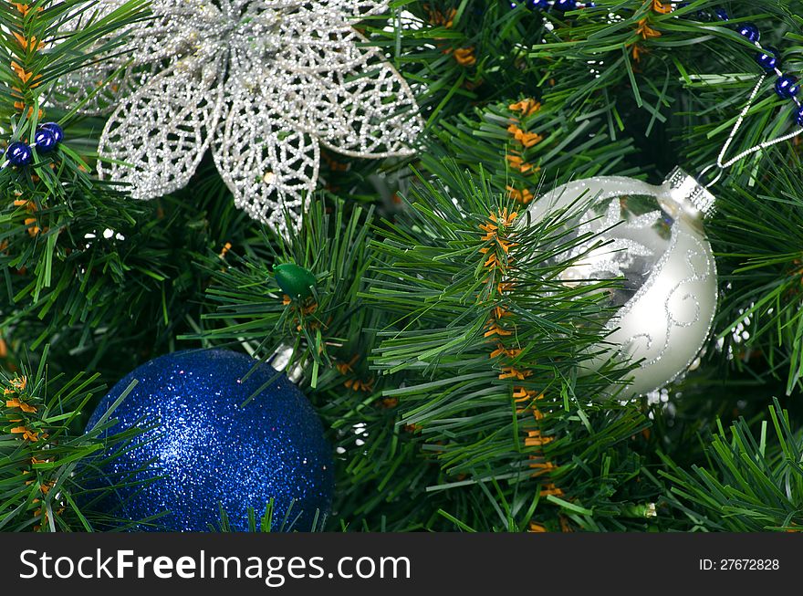Close up image of christmas firtree with baubles. Close up image of christmas firtree with baubles