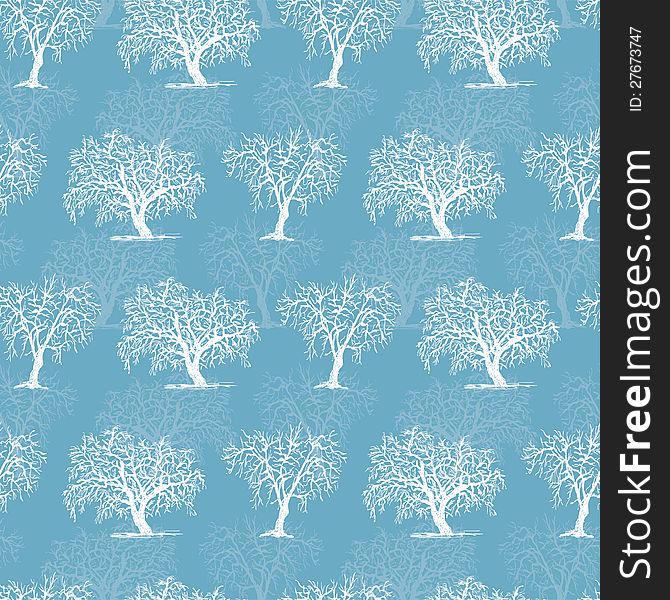 Vector background with hand drawn frozen trees. Vector background with hand drawn frozen trees.