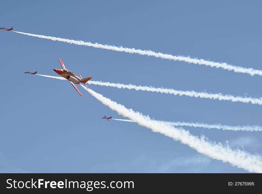 Aerial exhibition of the Patrulla Aguila of the Spanish Air Force