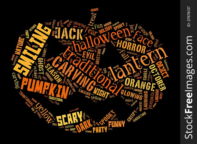 Halloween info-text graphic arrangement concept composed in pumpkin shape on black background