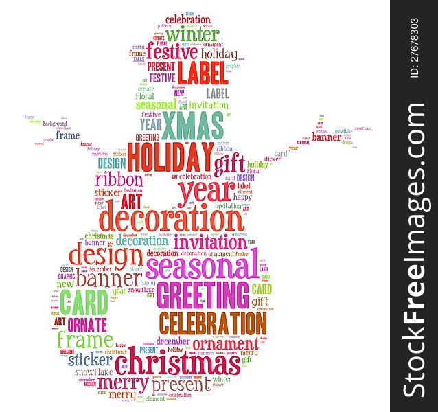 Merry Christmas info-text graphic and arrangement concept composed in snowman shape on white background