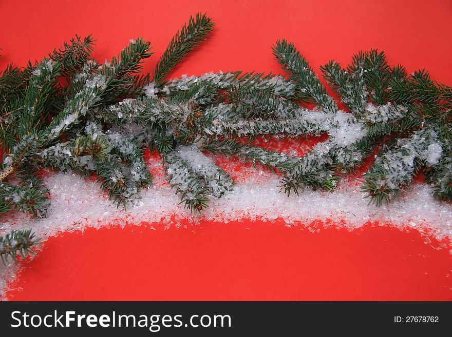 Fir Christmas branches background, frame with snow flakes. Fir Christmas branches background, frame with snow flakes