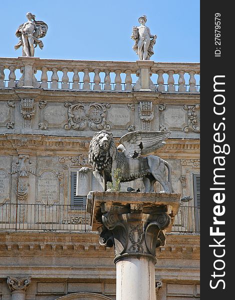 Verona Piazza Delle Erbe The Lion Of Saint Mark