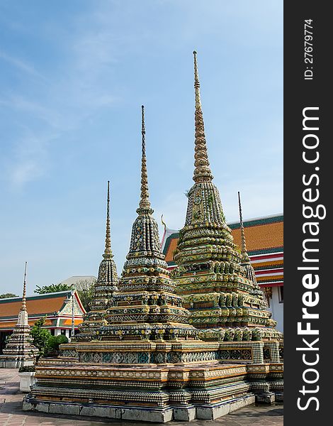 Thai style pagodas AT at Wat Pho, Bangkok, Thailand.