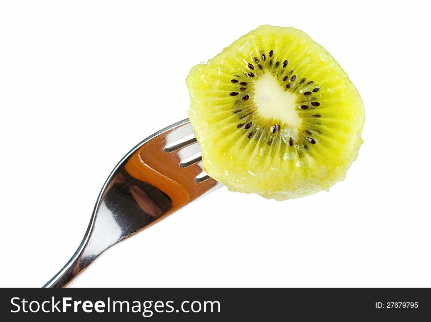 Kiwi Slice and fork, isolated on white