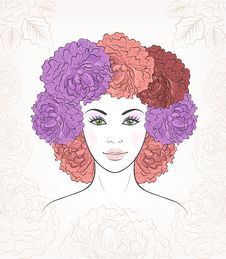 Romantic Girl With Floral Peonies Hair Royalty Free Stock Photography