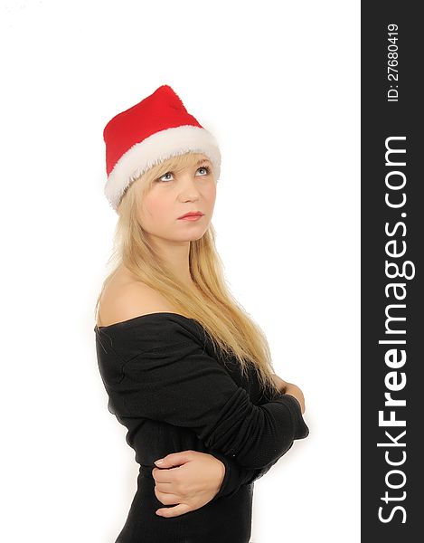 Portrait of santa woman over white background.