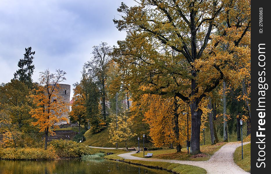 Old autumnal park,Cesis, Latvia