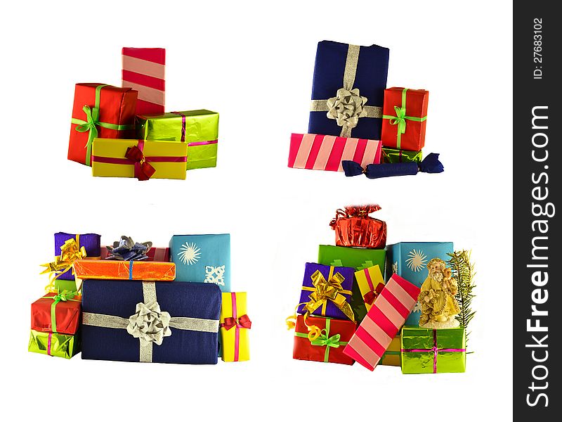 The collection of colorful gift boxes on the white background. The collection of colorful gift boxes on the white background