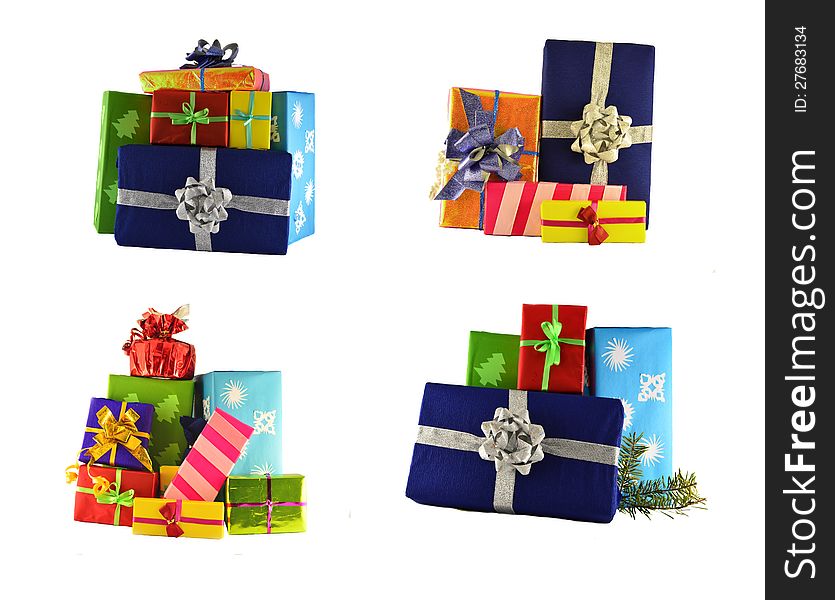 The collection of the colorful gift boxes on the white background. The collection of the colorful gift boxes on the white background