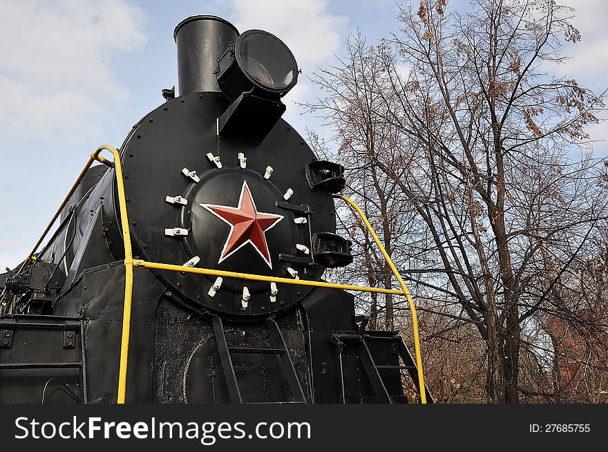 Elements of the steam locomotive, city of Orenburg, Southern Ural, Russia