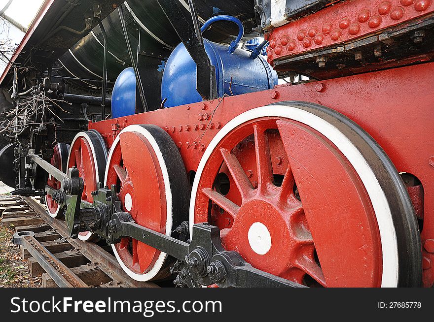 Elements of the steam locomotive, city of Orenburg, Southern Ural, Russia