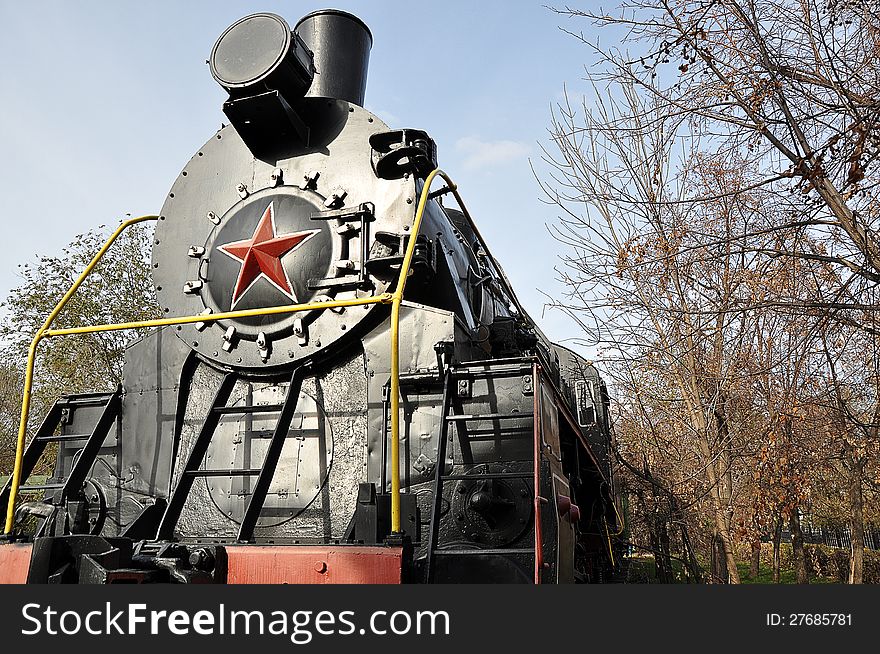 Elements of the steam locomotive, city of Orenburg, Southern Ural, Russia