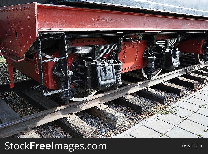 Elements of the steam locomotive, city of Orenburg, Southern Ural, Russia