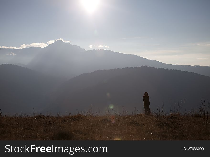 Woman admiring mountains