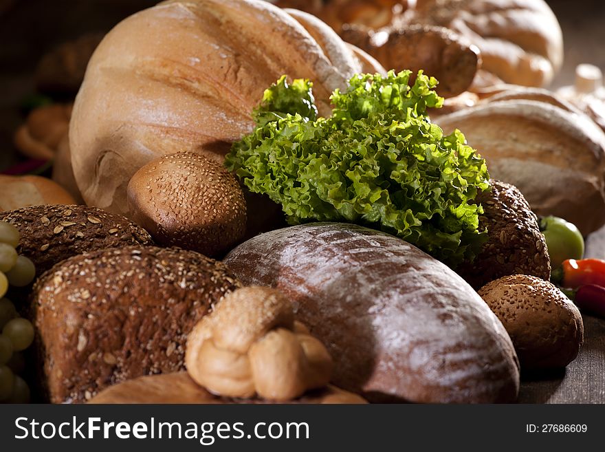 Vegetables and bread in rustic cuisine. Vegetables and bread in rustic cuisine