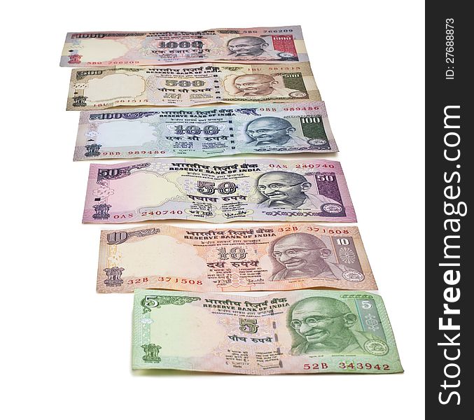 Different size rupee notes. Different size rupee notes.