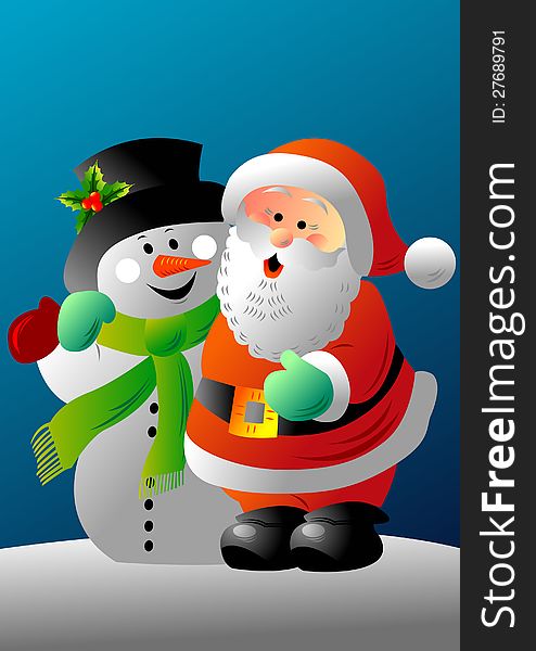 Seasonal vectored illustration with santa and frosty