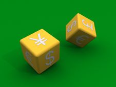 Dice With Currency Symbols At Their Sides Royalty Free Stock Photos