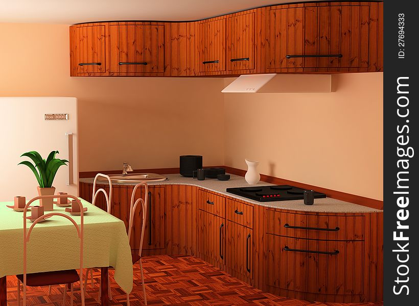 3d illustration of morning kitchen