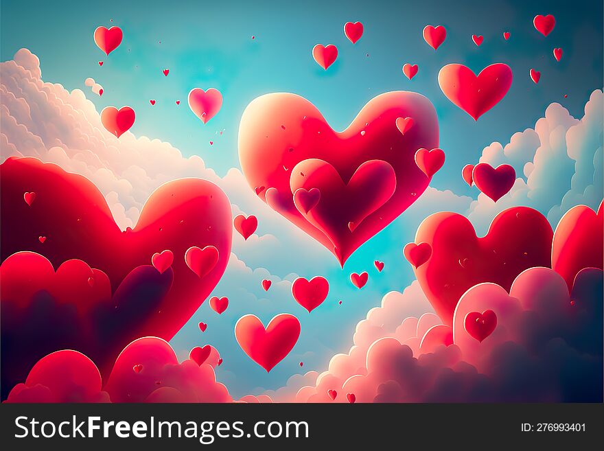 Hearts In Sky, Valentines Day, Wedding, Seamless Texture. Generated AI