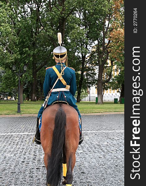 The cavalryman on parade in Kremlin, Russia