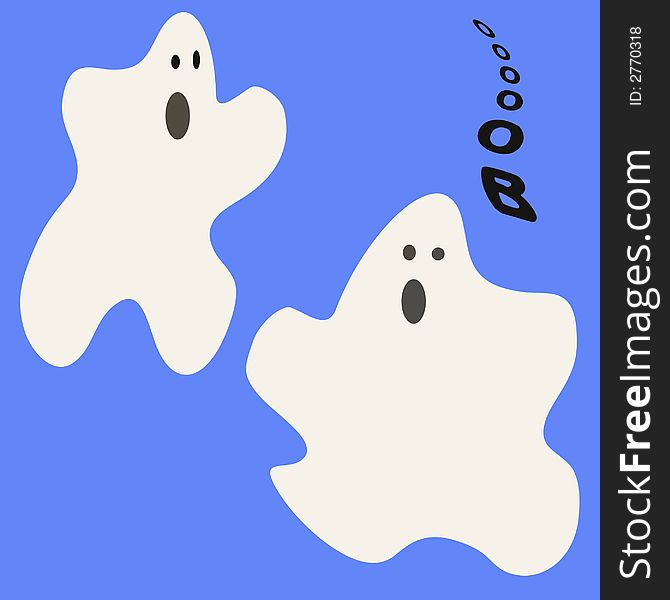 Scary ghost go booo on blue background. Scary ghost go booo on blue background
