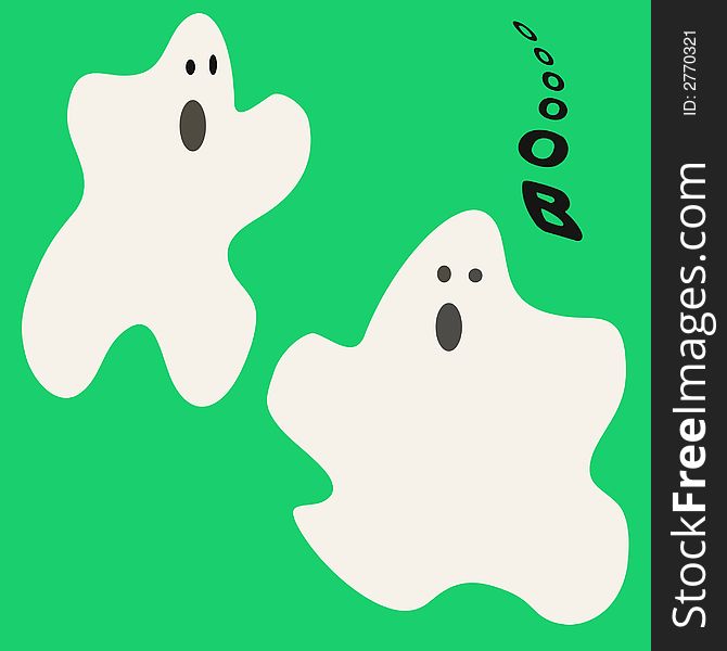 Scary ghost go booo on green background. Scary ghost go booo on green background