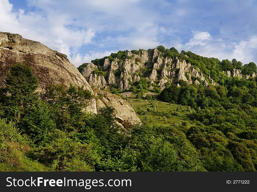 The mountain road which was surrounded in the fresh green. The mountain road which was surrounded in the fresh green