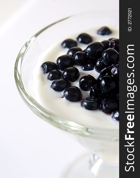 Blueberries in milk