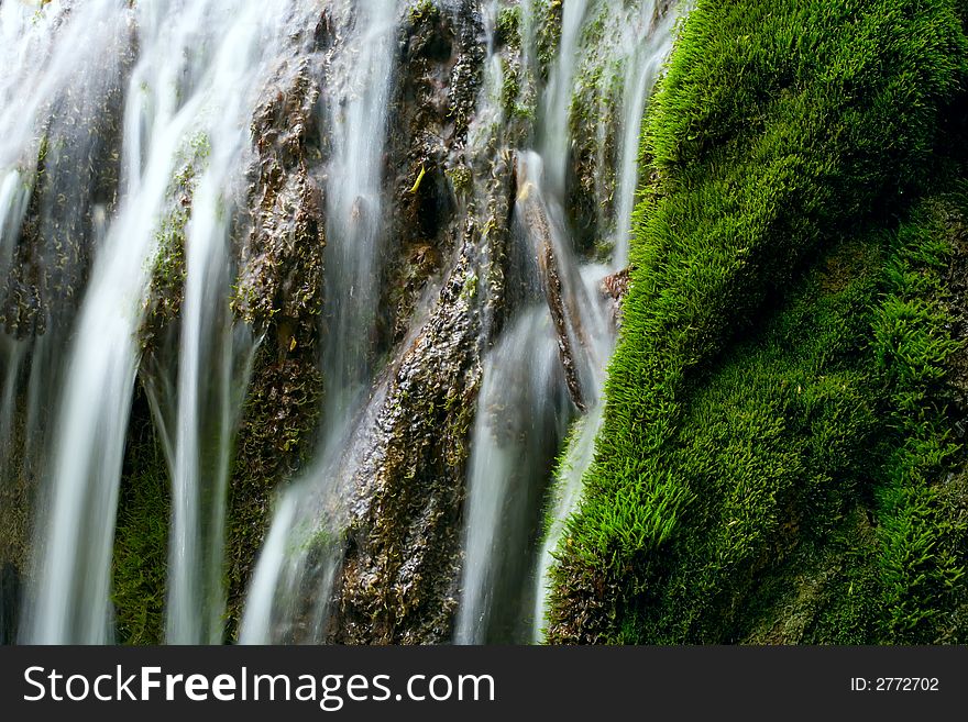 The beautiful waterfall in forest, spring,  long exposure