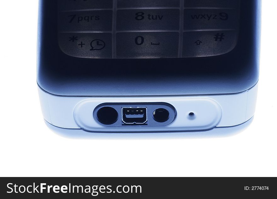 Mobile Phone Connection Ports, Blue Toning On A White Background. Mobile Phone Connection Ports, Blue Toning On A White Background