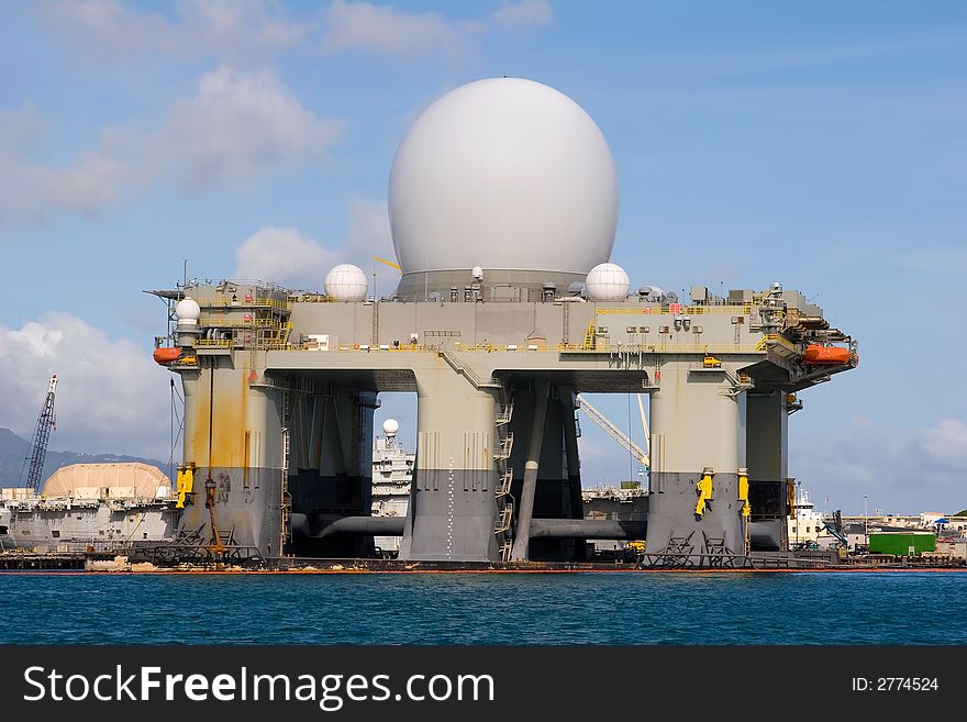Oil platform turned into a radar missile monitoring system for the military. Oil platform turned into a radar missile monitoring system for the military