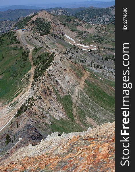 Snowbird's hidden peak and baldy from the east twin peak. Snowbird's hidden peak and baldy from the east twin peak