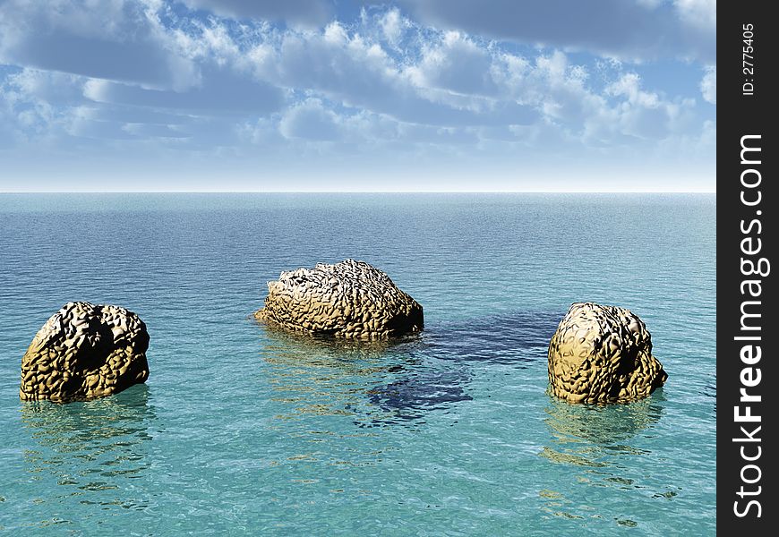Large stones on a sea cost - 3d illustration. Large stones on a sea cost - 3d illustration.